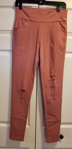 XL Dusty Rose Distressed Jeggings
